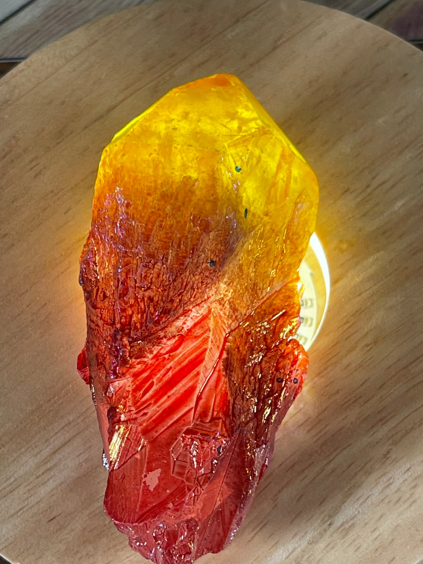 Aura Titanium Plated Natural Quartz Crystal Point Rainbow Yellow Red - 352.95Ct