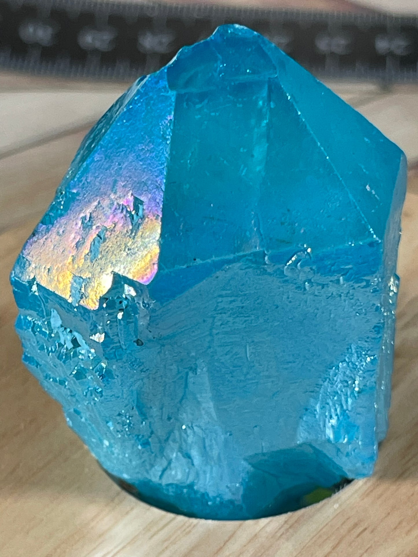 Aura Titanium Plated Natural Quartz Crystal Point Rainbow Blue - 439.95Ct