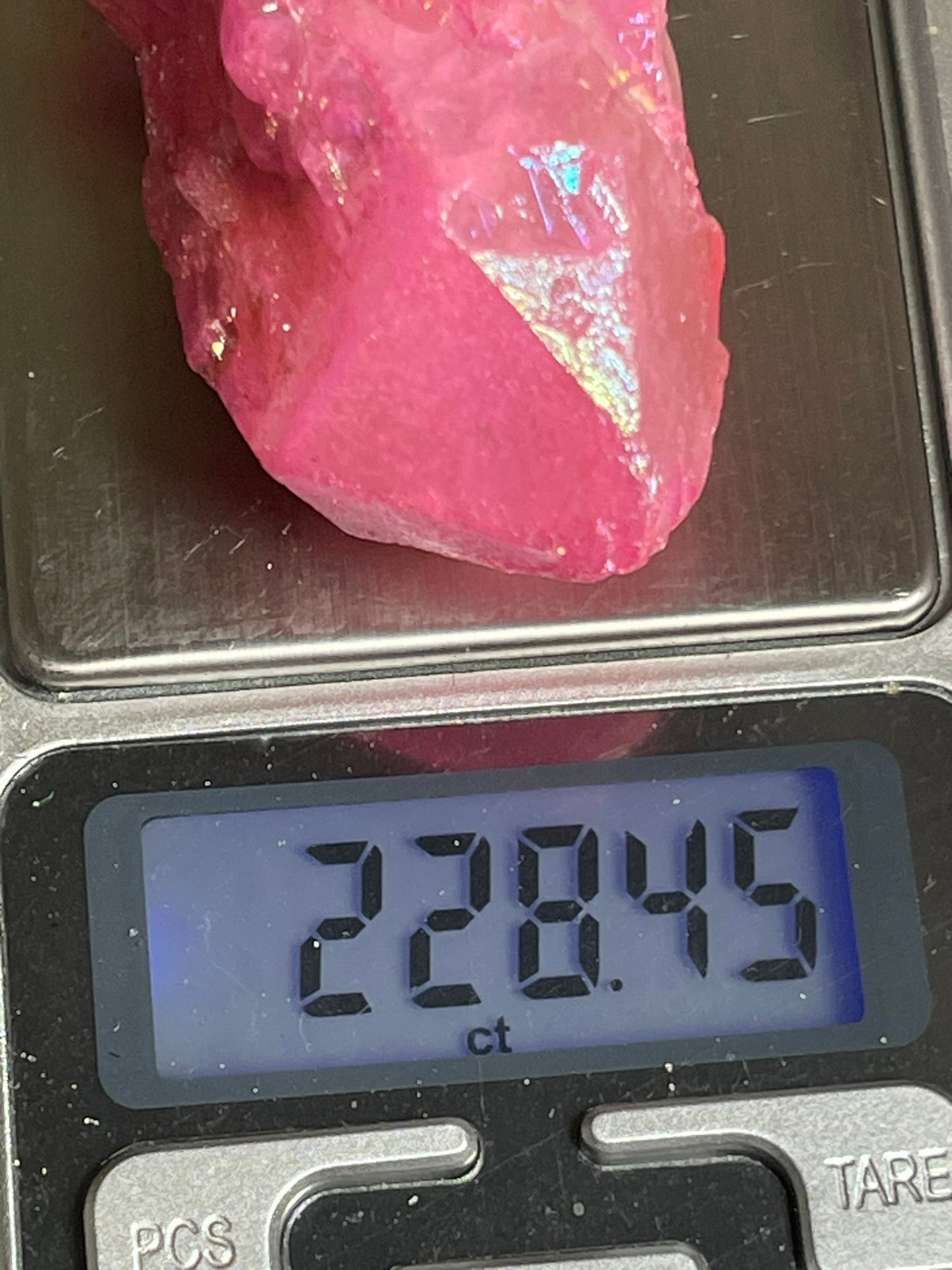 Aura Titanium Plated Natural Quartz Crystal Point Rainbow Pink - 228.45Ct