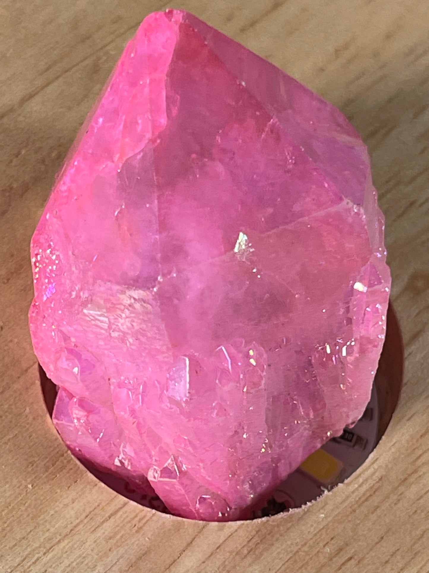 Aura Titanium Plated Natural Quartz Crystal Point Rainbow Pink - 227.85Ct