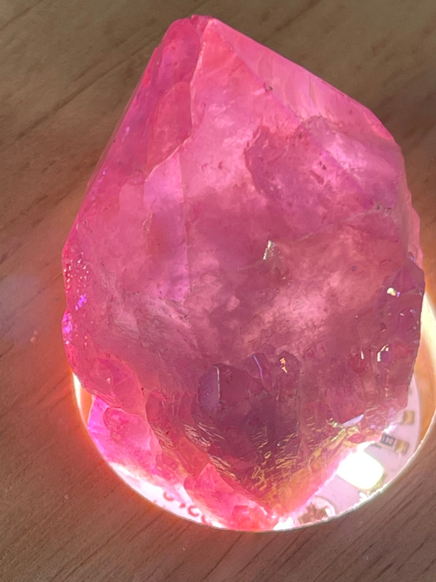 Aura Titanium Plated Natural Quartz Crystal Point Rainbow Pink - 227.85Ct