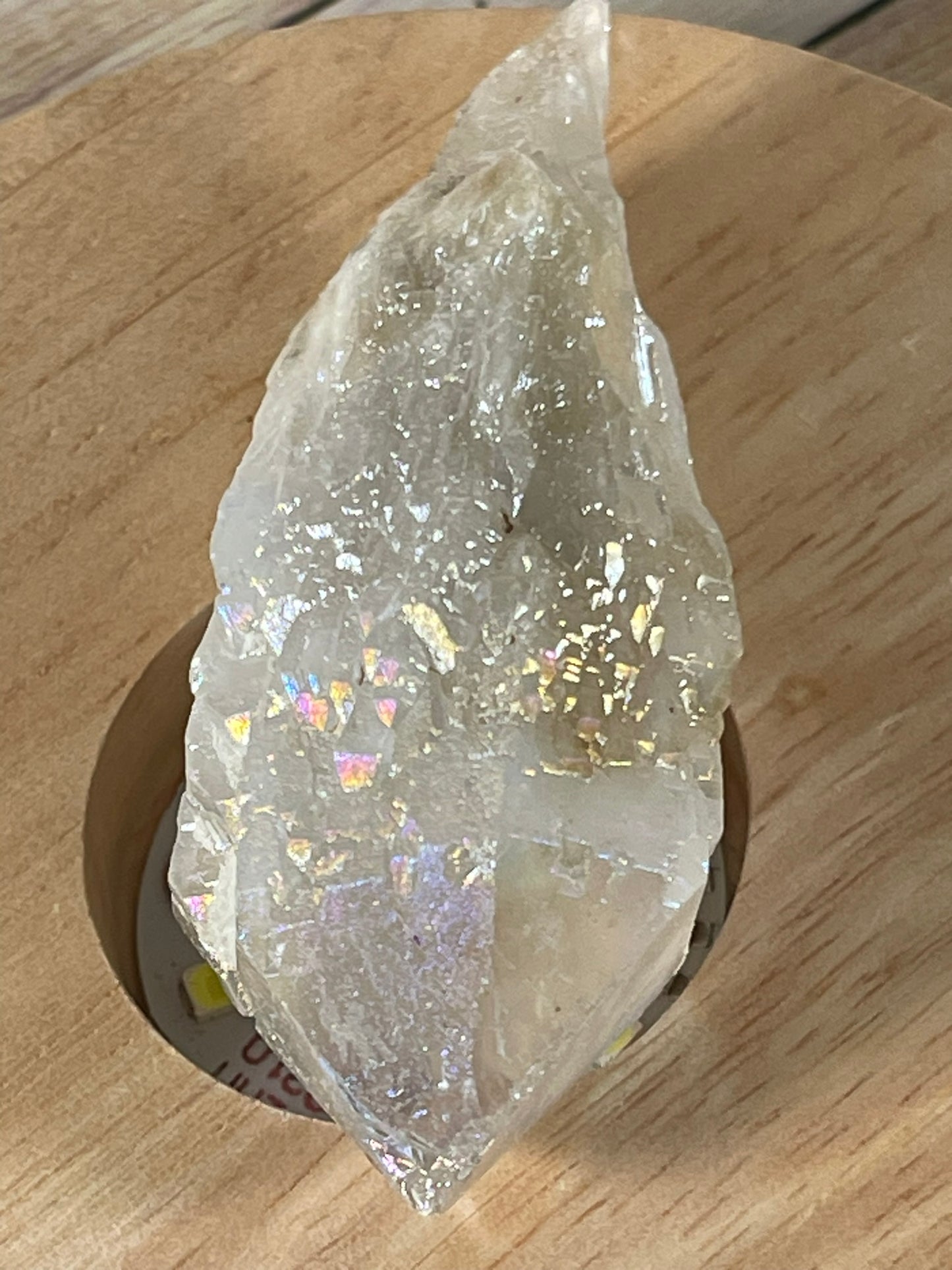 Aura Titanium Plated Natural Quartz Crystal Point Rainbow White - 228.95Ct