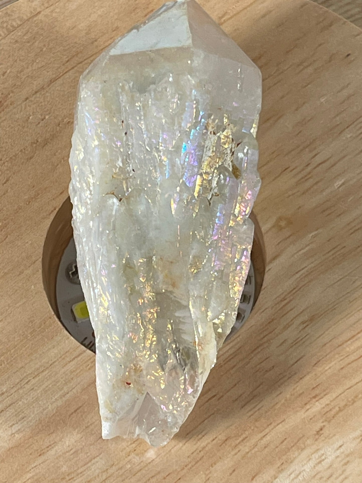 Aura Titanium Plated Natural Quartz Crystal Point Rainbow White - 245.65Ct