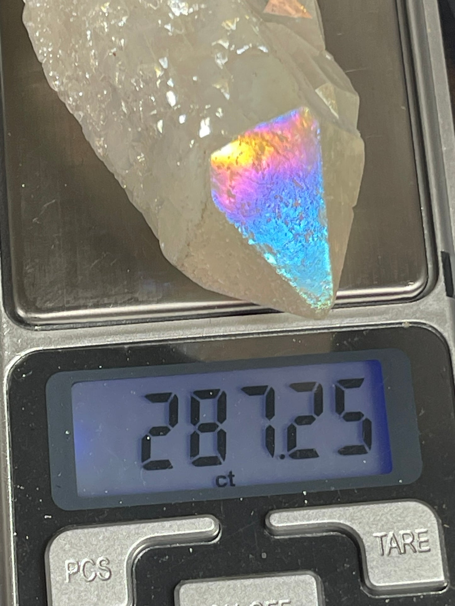 Aura Titanium Plated Natural Quartz Crystal Point Rainbow White - 287.25Ct