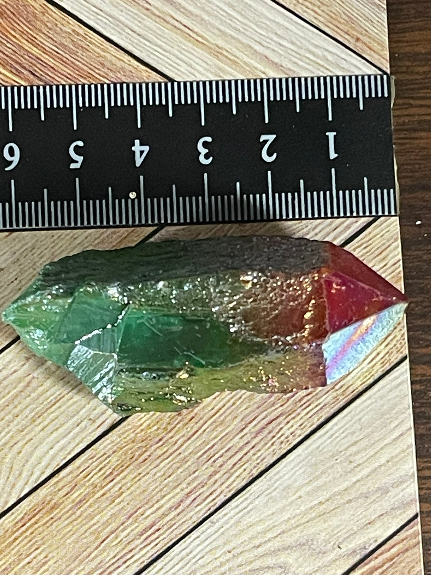 Aura Titanium Plated Natural Quartz Crystal Point Rainbow Red Green - 214.20Ct