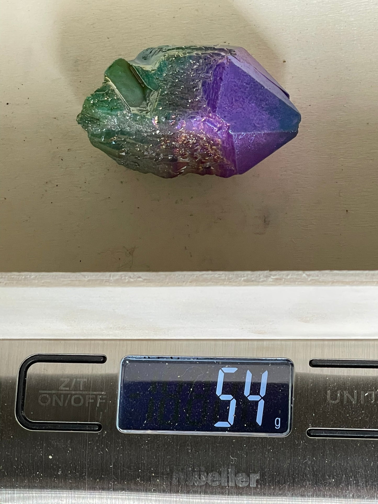 Aura Titanium Plated Natural Quartz Crystal Point Rainbow Purple Green - 271.10Ct