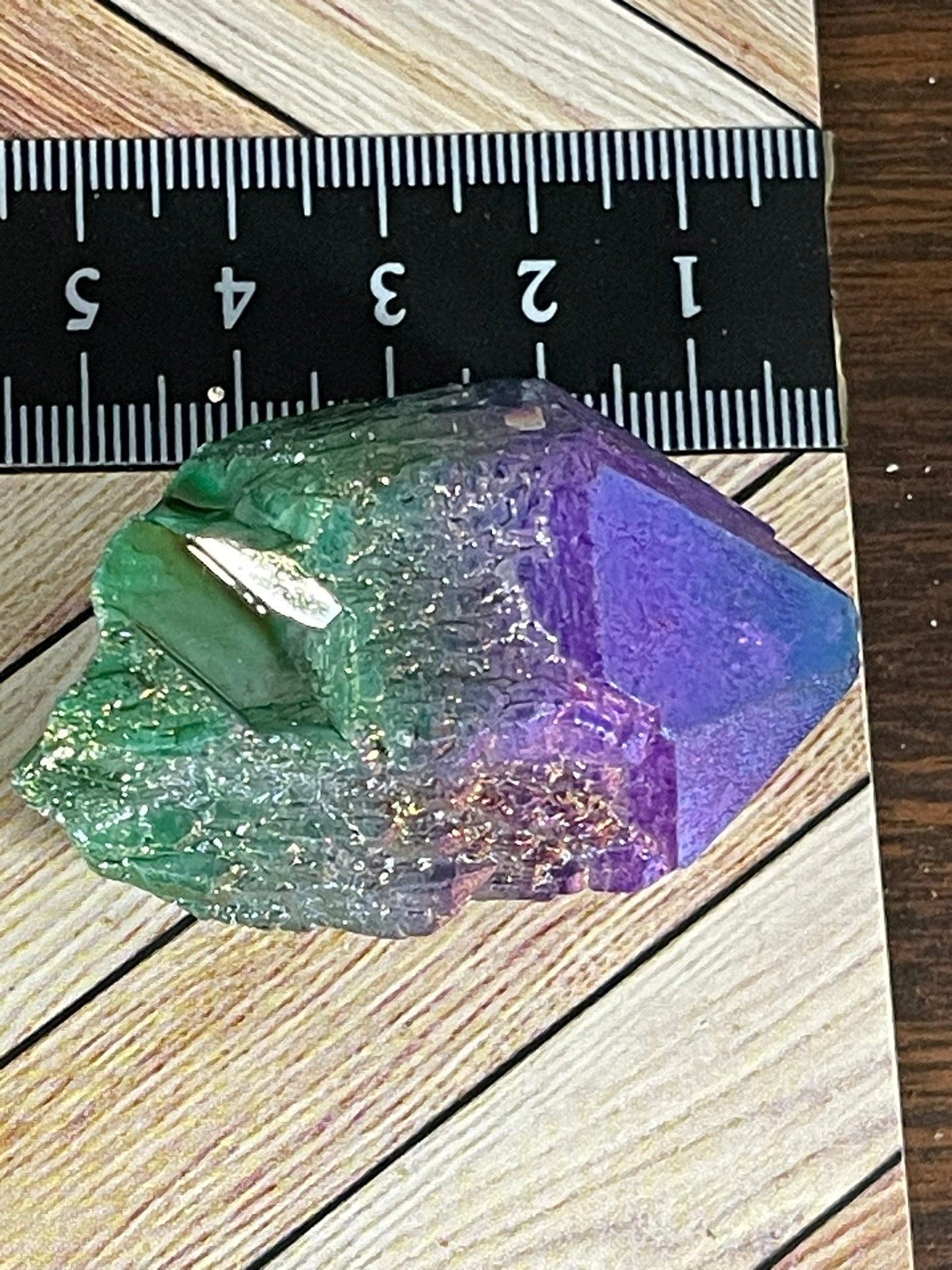 Aura Titanium Plated Natural Quartz Crystal Point Rainbow Purple Green - 271.10Ct