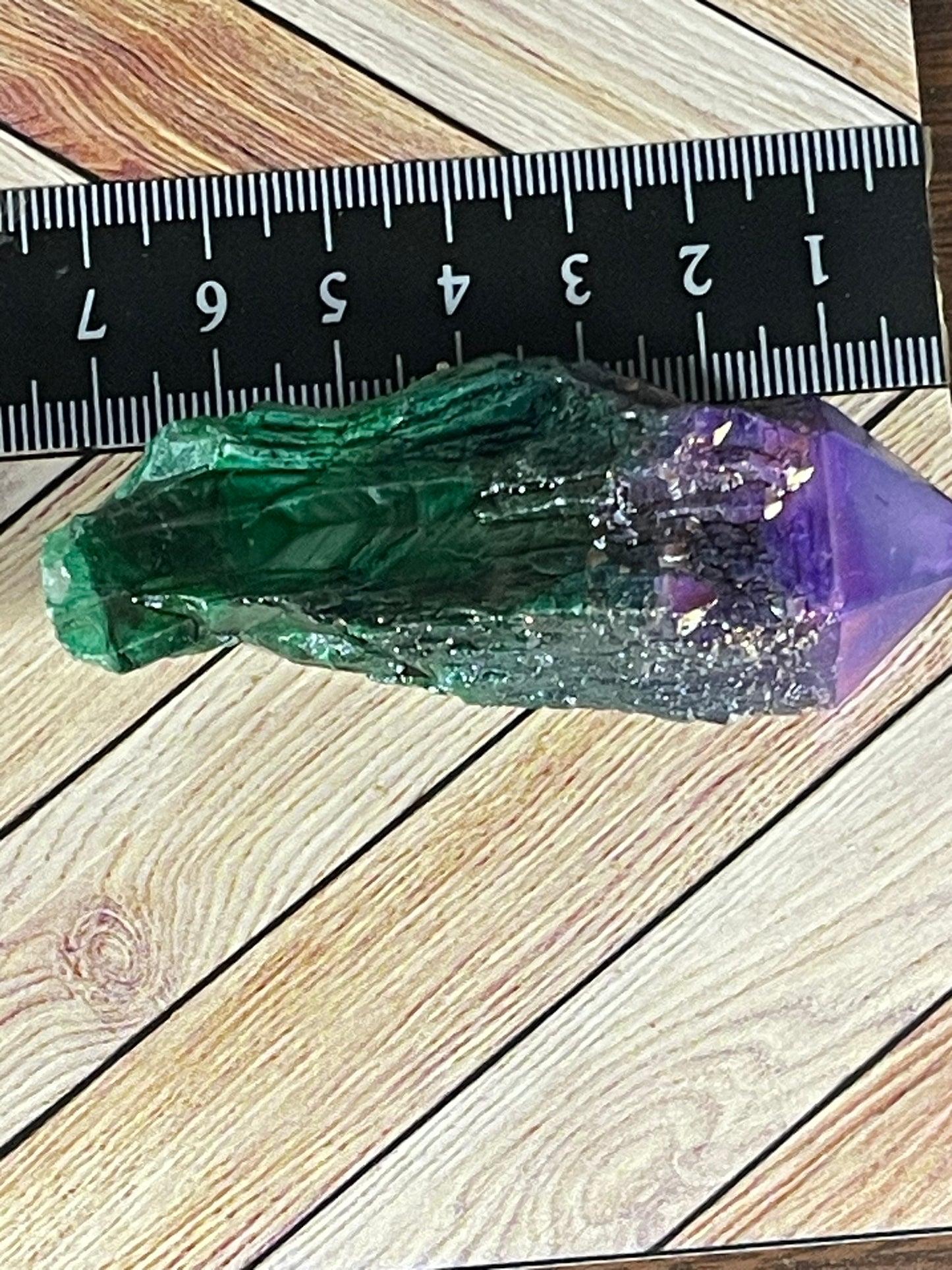 Aura Titanium Plated Natural Quartz Crystal Point Rainbow Purple Green - 274.05Ct