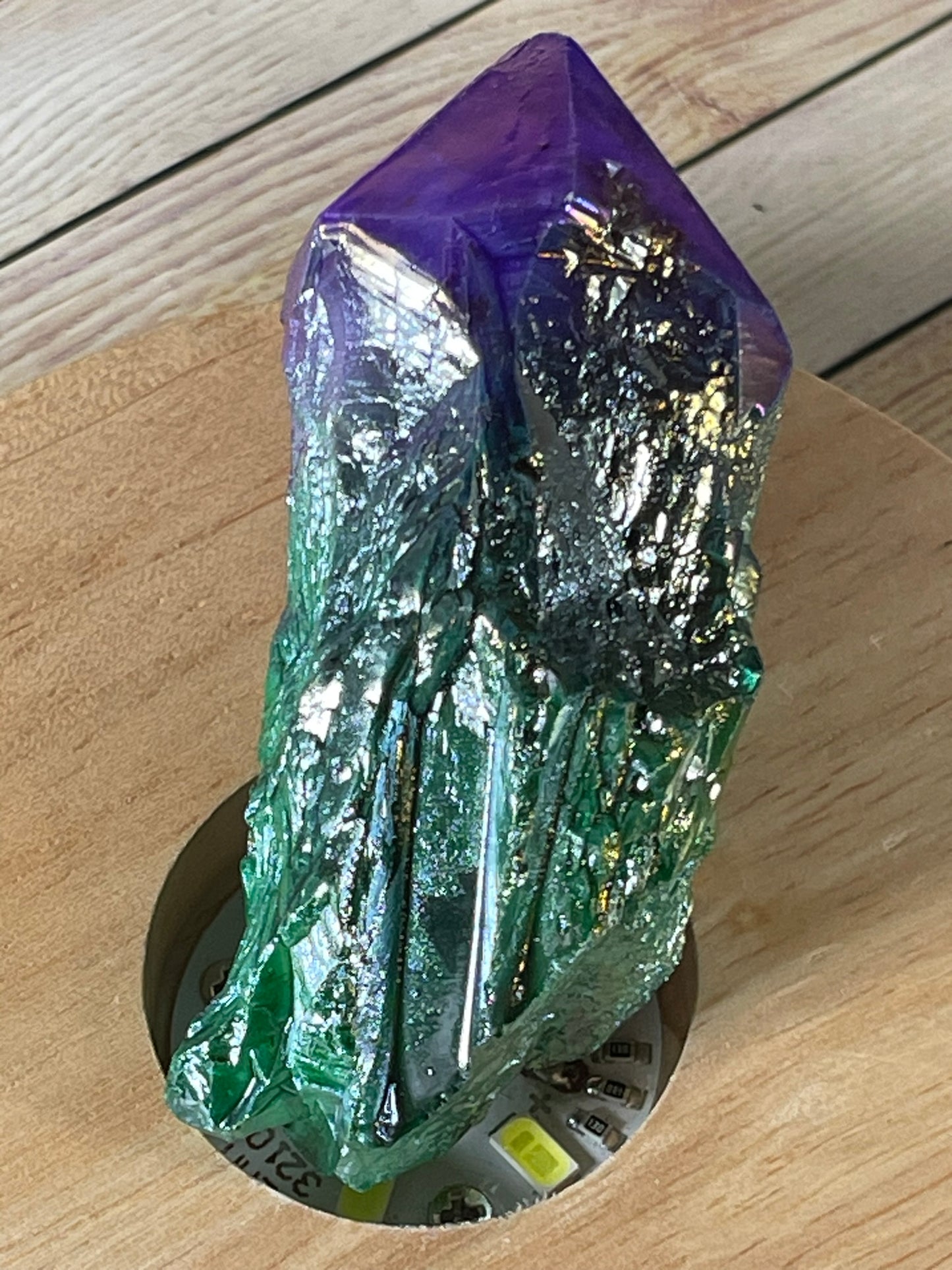 Aura Titanium Plated Natural Quartz Crystal Point Rainbow Purple Green - 327.45Ct