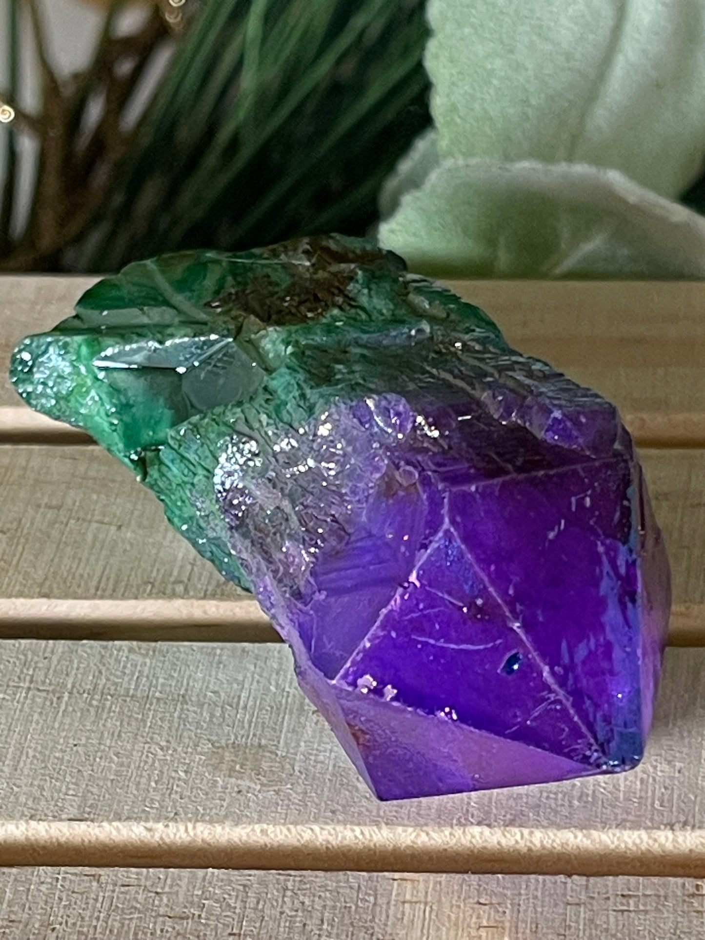 Aura Titanium Plated Natural Quartz Crystal Point Rainbow Purple Green - 327.45Ct