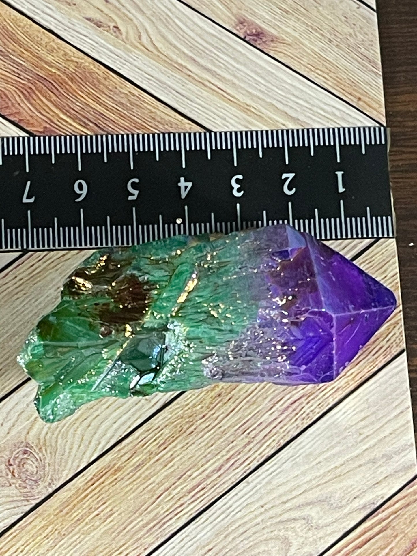 Aura Titanium Plated Natural Quartz Crystal Point Rainbow Purple Green - 327.45Ct