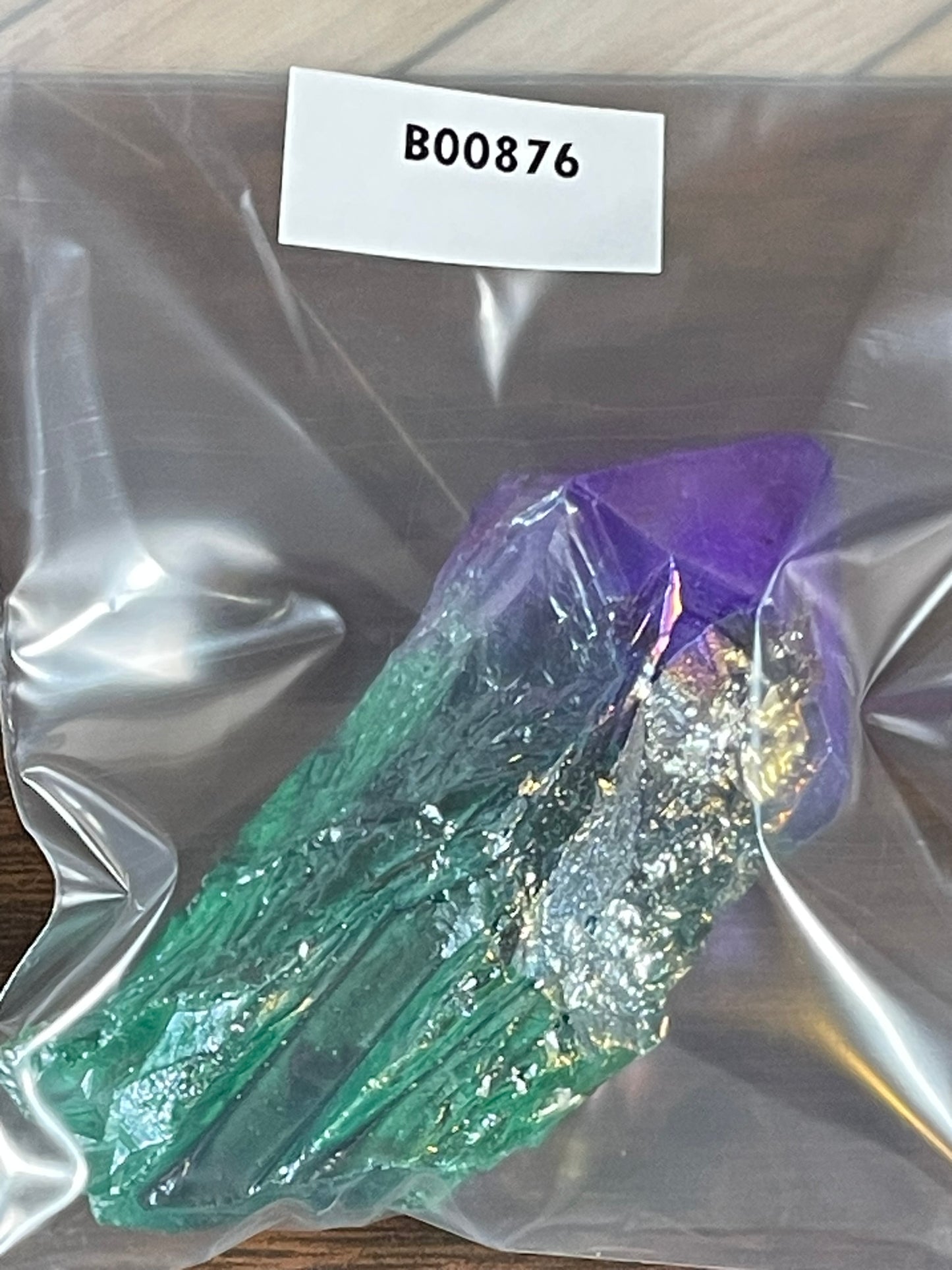 Aura Titanium Plated Natural Quartz Crystal Point Rainbow Purple Green - 327.45Ct