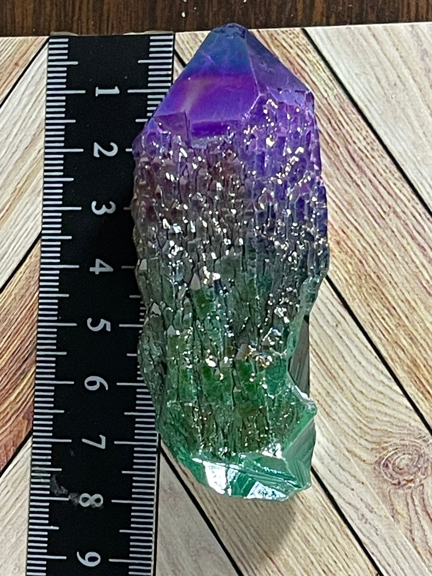 Aura Titanium Plated Natural Quartz Crystal Point Rainbow Purple Green - 460.70Ct