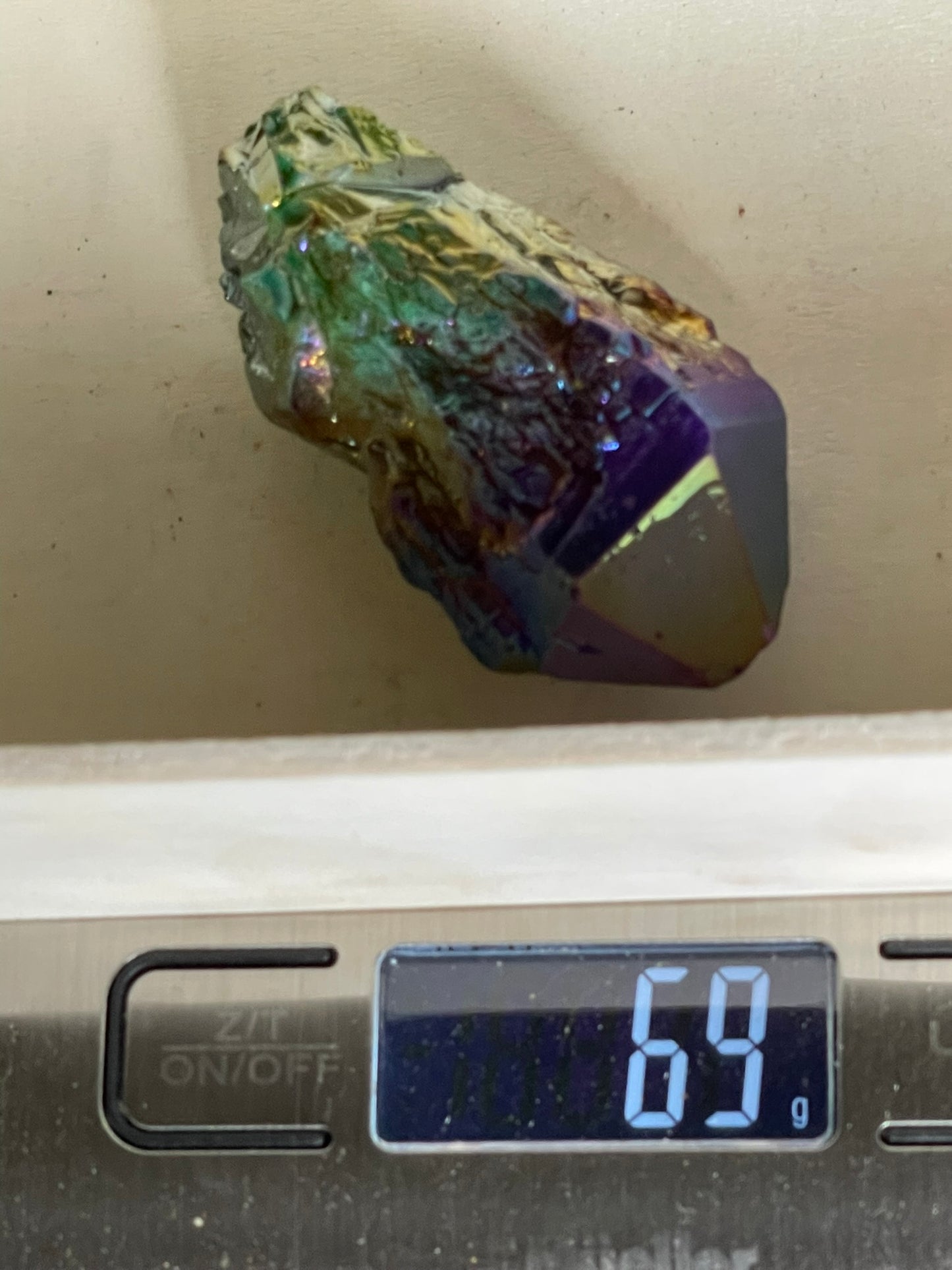 Aura Titanium Plated Natural Quartz Crystal Point Rainbow Purple Green - 346.75Ct