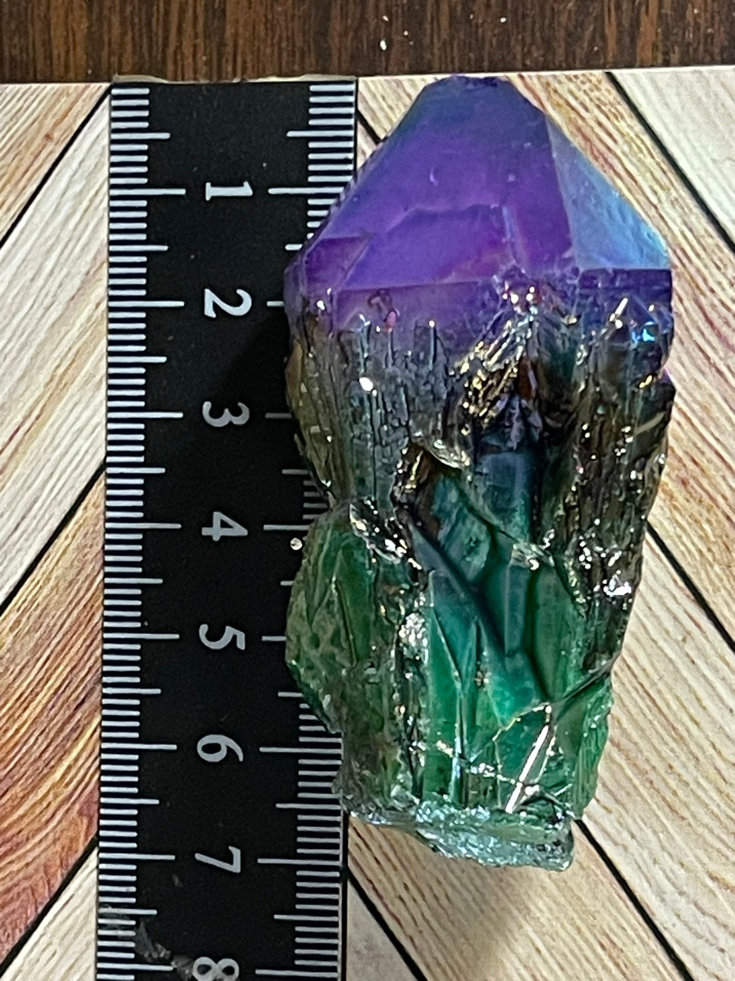 Aura Titanium Plated Natural Quartz Crystal Point Rainbow Purple Green - 346.75Ct