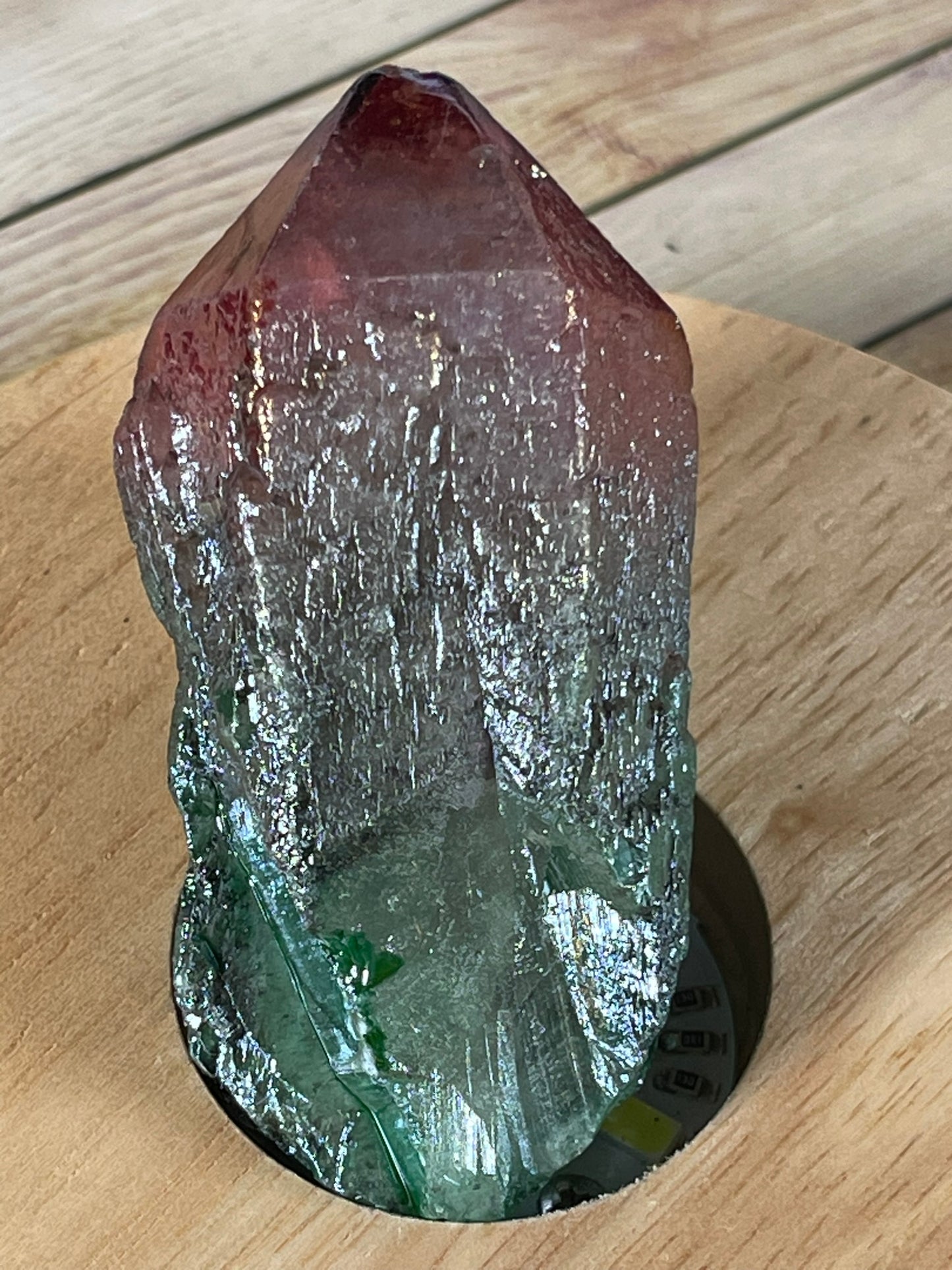 Aura Titanium Plated Natural Quartz Crystal Point Rainbow Red Green - 315.70Ct