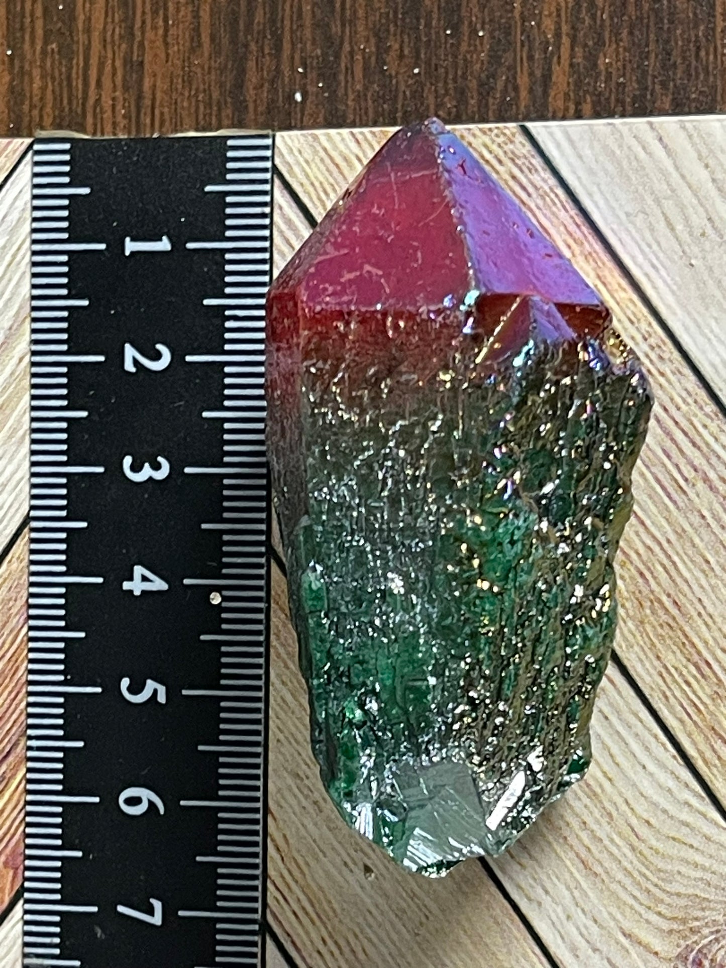 Aura Titanium Plated Natural Quartz Crystal Point Rainbow Red Green - 315.70Ct