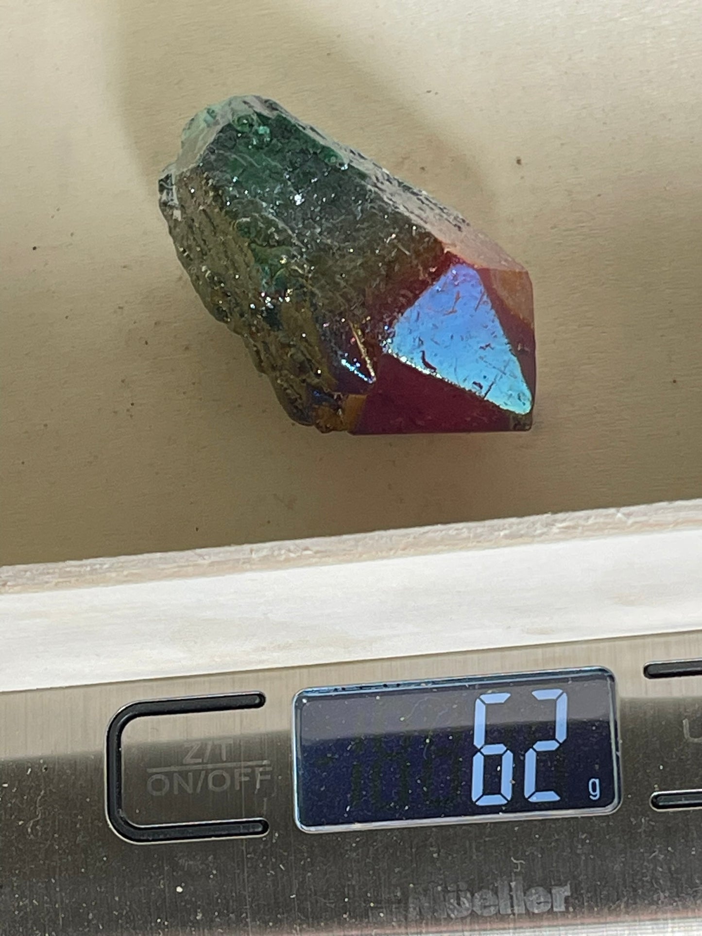 Aura Titanium Plated Natural Quartz Crystal Point Rainbow Red Green - 315.70Ct