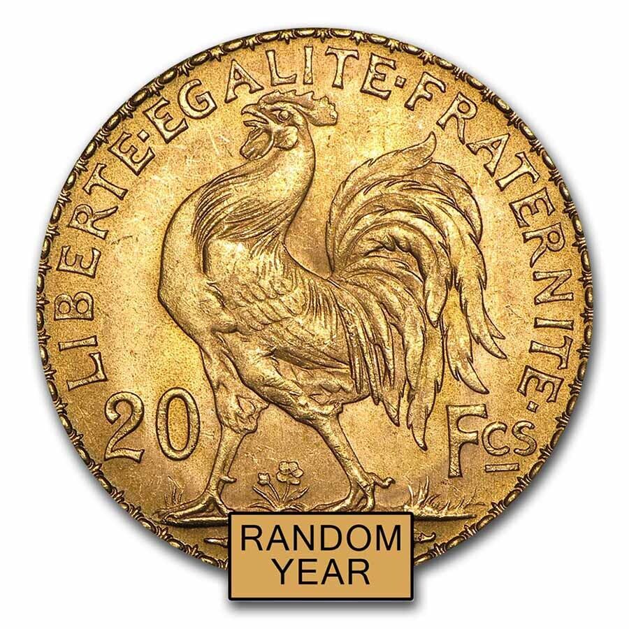 France Gold 20 Francs French Rooster Coin (1899-1914) AU