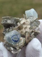 Certified 74.90ct Aquamarine Crystal with Mica Rosettes – Natural Pakistan Pegmatite Mineral Specimen