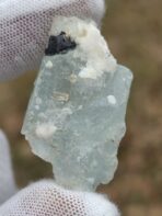 Certified 84.75ct Natural Aquamarine with Black Tourmaline & Feldspar Matrix – Pakistan Pegmatite Crystal